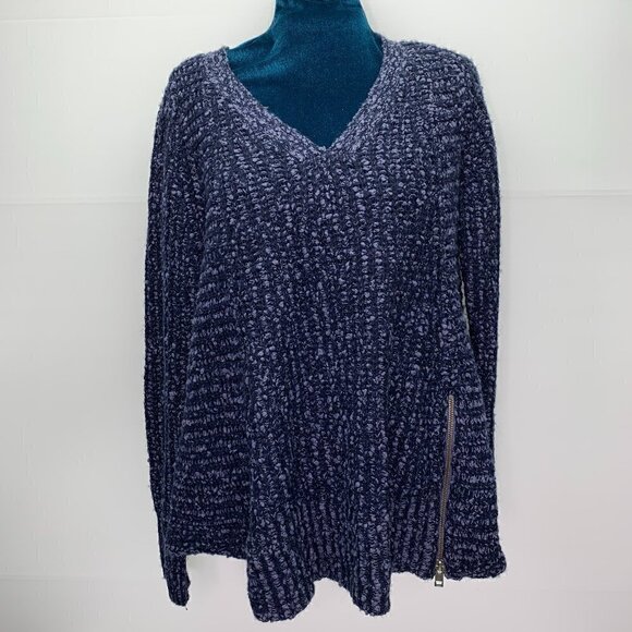 Moth Anthropologie Sweater Small Knit V Neck Pullover Blue Side Zipper Detail - Picture 1 of 12